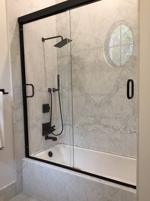 Glass shower doors, clear glass